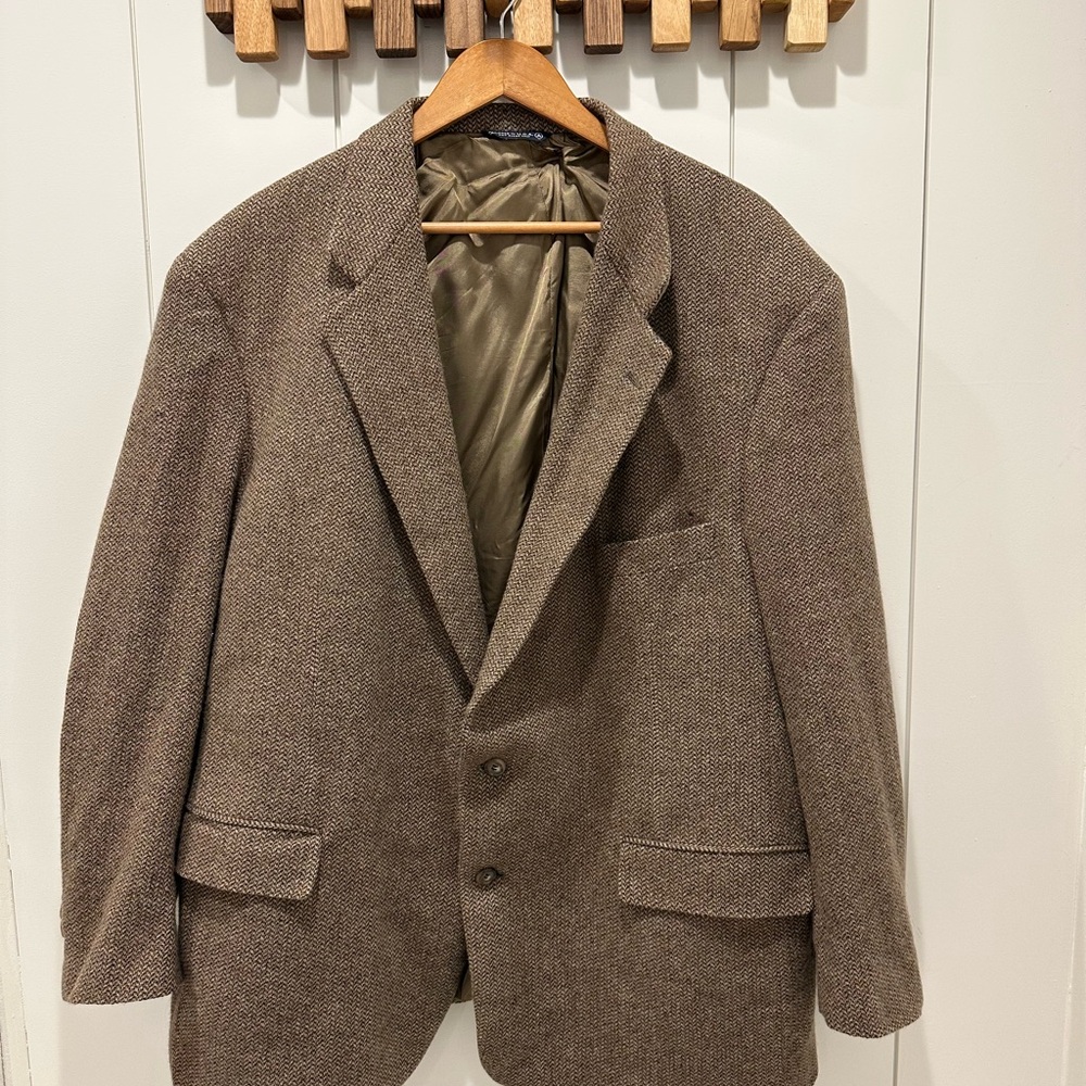 Brown Herringbone Wool Blazer